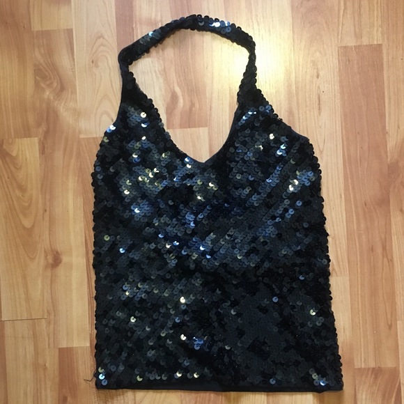 black sequin halter top